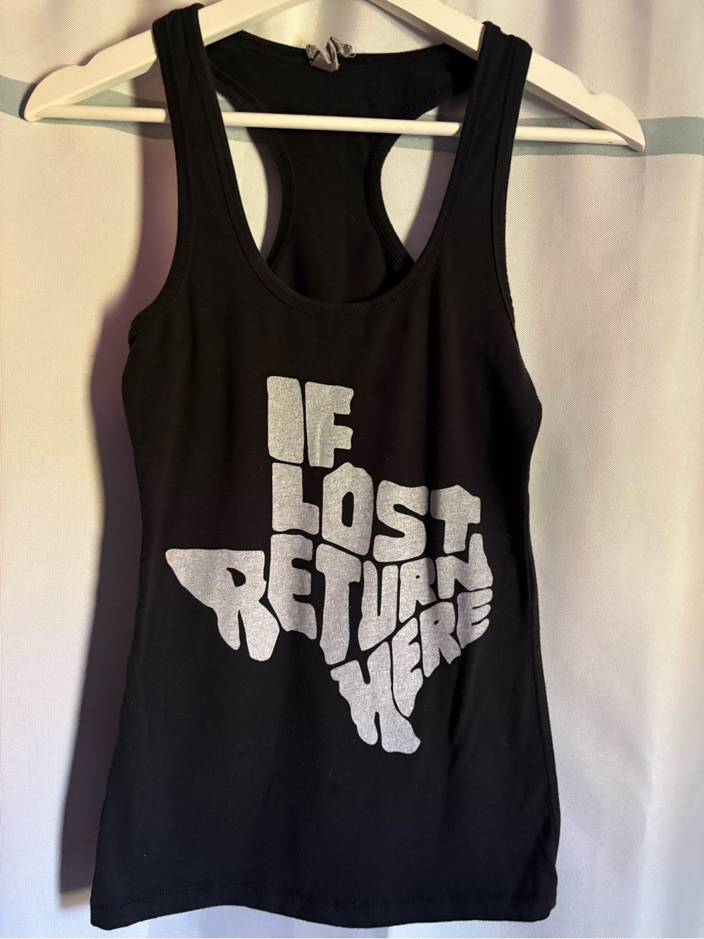 Black Texas Tank Top with Silver Graphic - If Lost Return Here